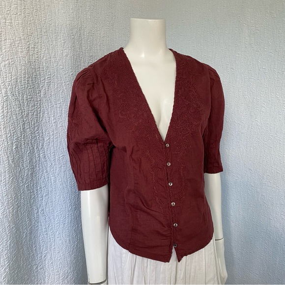 Free People NEW Embroidered Laurie short sleeve Blouse - Picture 7 of 16